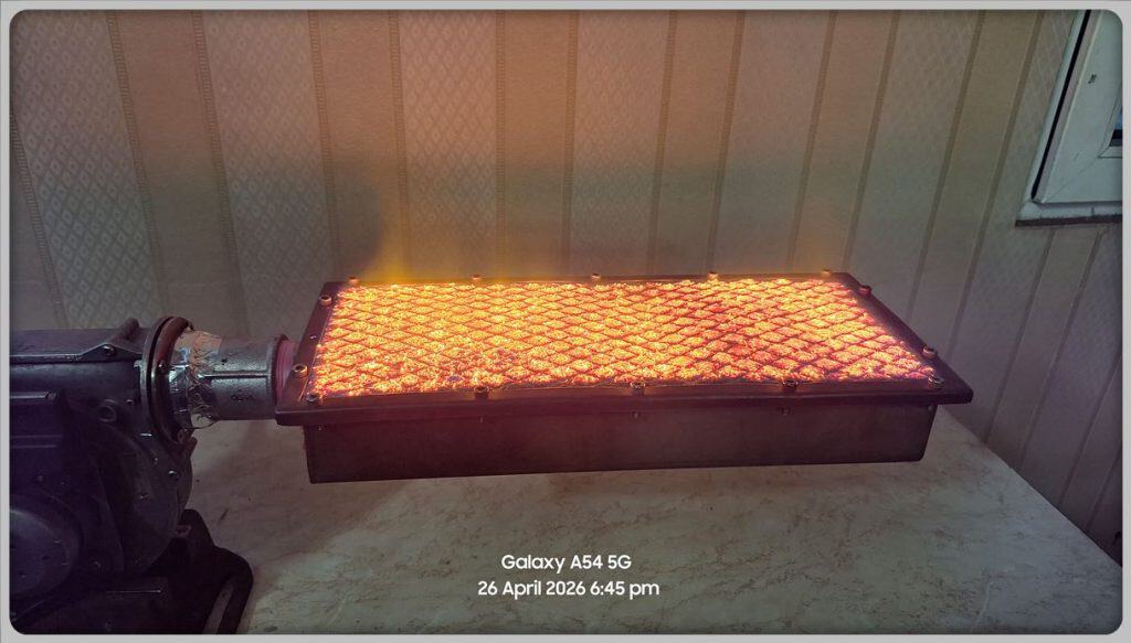 تست عملکرد مشعل تشعشعی فایبر متال صنعتی گاز افروز با سطح تابشی یکنواخت